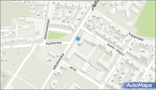 Katowice, Mikołowska, 26, mapa Katowic