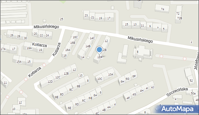 Katowice, Mikusińskiego Jana, prof., 12A, mapa Katowic
