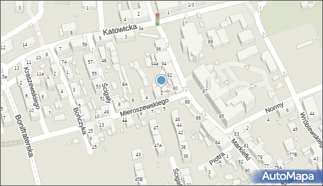 Katowice, Mieroszewskiego Krzysztofa, 2, mapa Katowic
