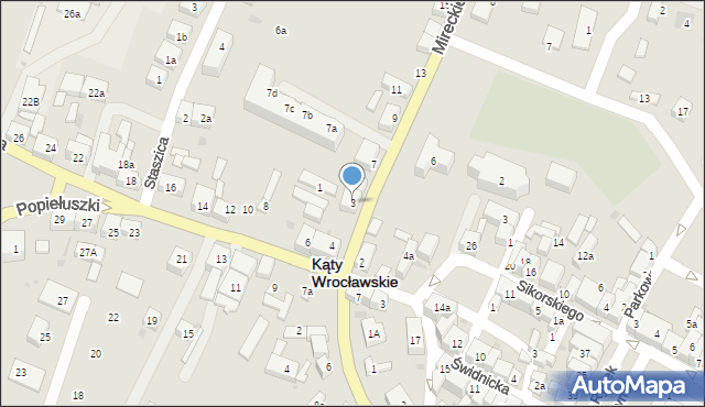 Kąty Wrocławskie, Mireckiego Józefa, 3, mapa Kąty Wrocławskie