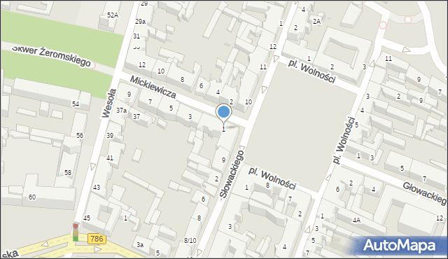 Kielce, Mickiewicza Adama, 1, mapa Kielc