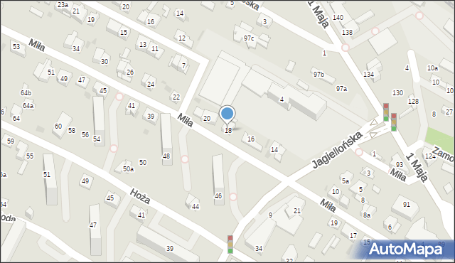 Kielce, Miła, 18, mapa Kielc