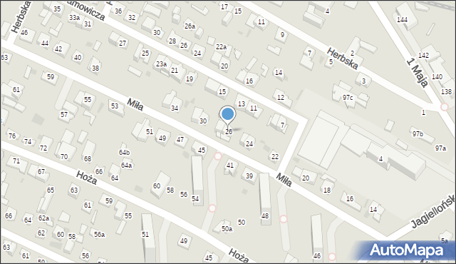 Kielce, Miła, 26, mapa Kielc