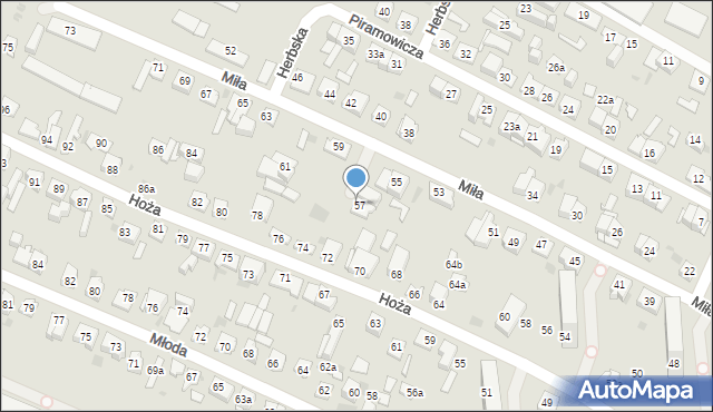 Kielce, Miła, 57, mapa Kielc