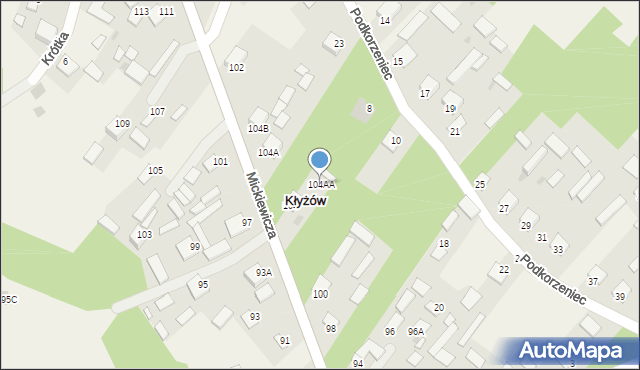 Kłyżów, Mickiewicza Adama, 104AA, mapa Kłyżów