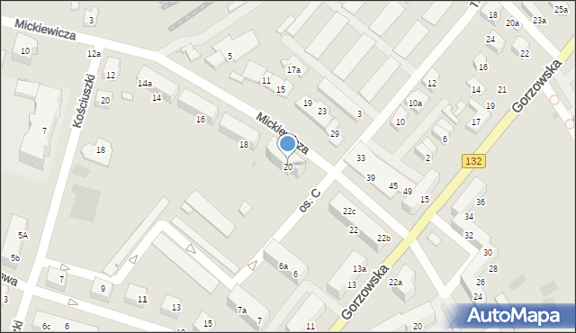 Kostrzyn nad Odrą, Mickiewicza Adama, 20, mapa Kostrzyn nad Odrą