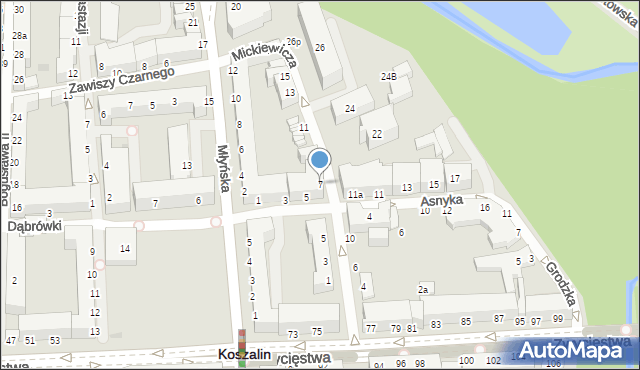 Koszalin, Mickiewicza Adama, 7, mapa Koszalina