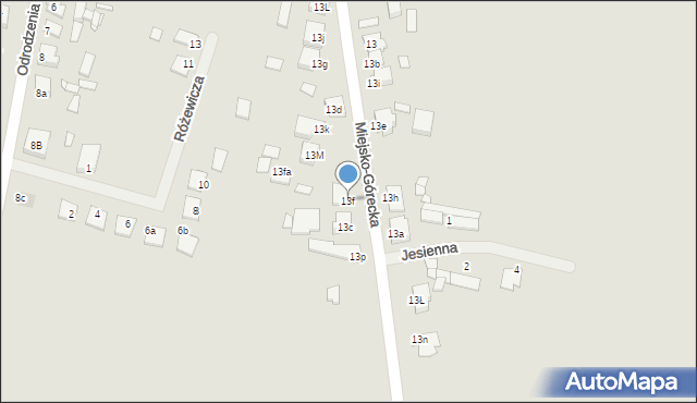 Krobia, Miejsko-Górecka, 13f, mapa Krobia