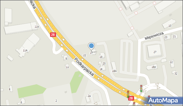 Krosno, Mięsowicza Michała, 17, mapa Krosna