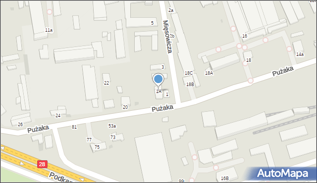 Krosno, Mięsowicza Michała, 1A, mapa Krosna