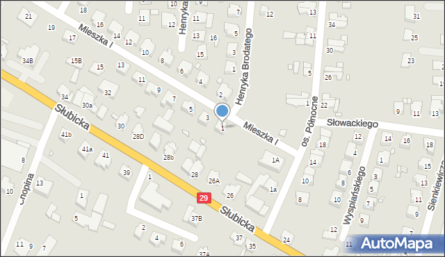 Krosno Odrzańskie, Mieszka I, 1, mapa Krosno Odrzańskie