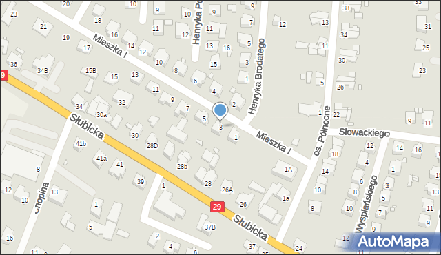 Krosno Odrzańskie, Mieszka I, 3, mapa Krosno Odrzańskie