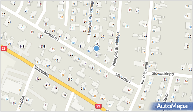 Krosno Odrzańskie, Mieszka I, 4, mapa Krosno Odrzańskie