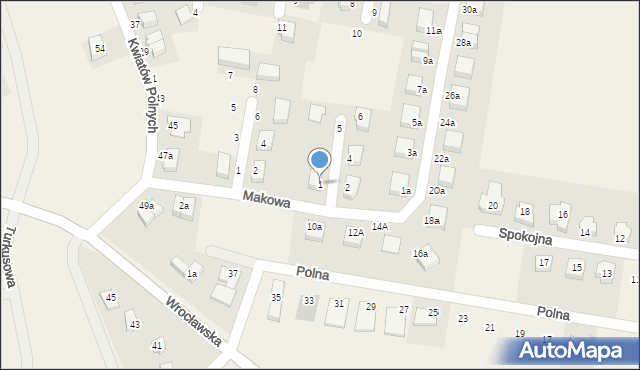 Krzyków, Miętowa, 1, mapa Krzyków