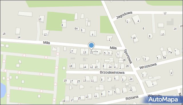 Łask, Miła, 11, mapa Łask