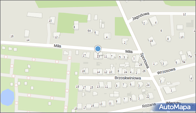 Łask, Miła, 13, mapa Łask