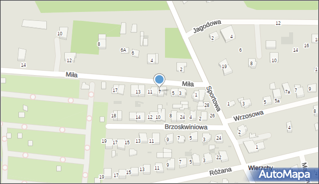 Łask, Miła, 7, mapa Łask