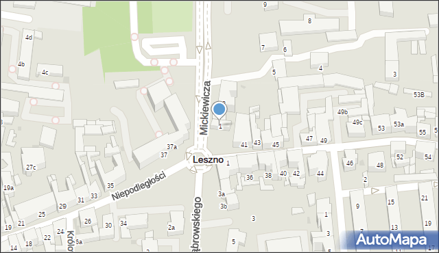 Leszno, Mickiewicza Adama, 1, mapa Leszno
