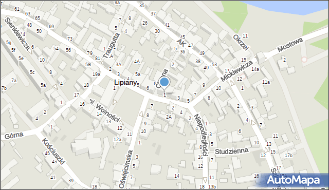 Lipiany, Mickiewicza Adama, 1, mapa Lipiany