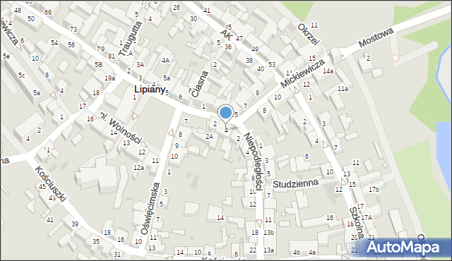 Lipiany, Mickiewicza Adama, 4, mapa Lipiany