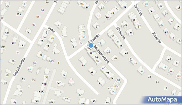 Łomianki, Michałowicza Mieczysława, prof., 58, mapa Łomianki