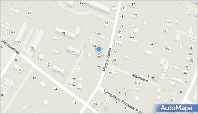 Łosice, Międzyrzecka, 68, mapa Łosice