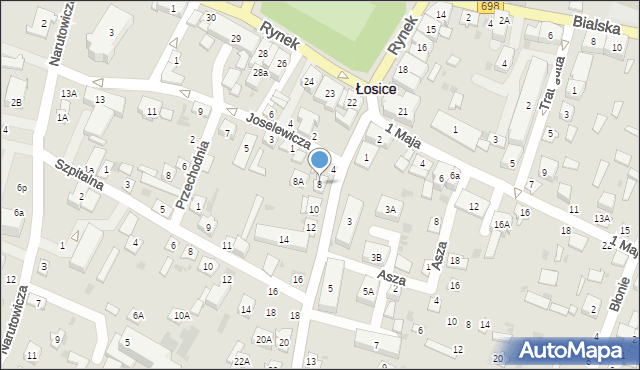 Łosice, Międzyrzecka, 8, mapa Łosice