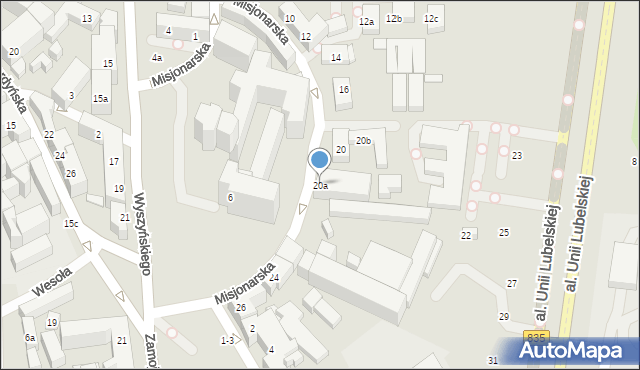 Lublin, Misjonarska, 20a, mapa Lublina