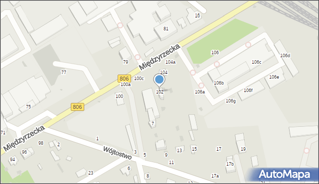 Łuków, Międzyrzecka, 102, mapa Łuków