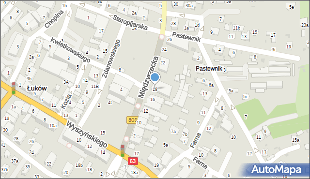 Łuków, Międzyrzecka, 18, mapa Łuków