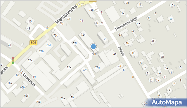 Łuków, Międzyrzecka, 72m, mapa Łuków