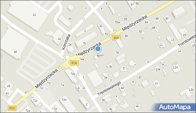 Łuków, Międzyrzecka, 76, mapa Łuków