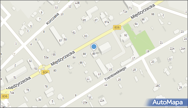 Łuków, Międzyrzecka, 90, mapa Łuków