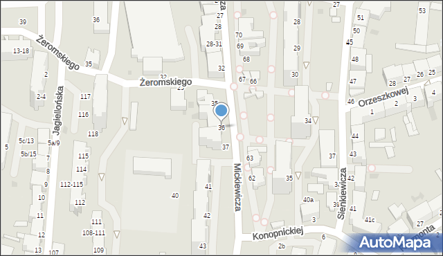 Malbork, Mickiewicza Adama, 36, mapa Malborka