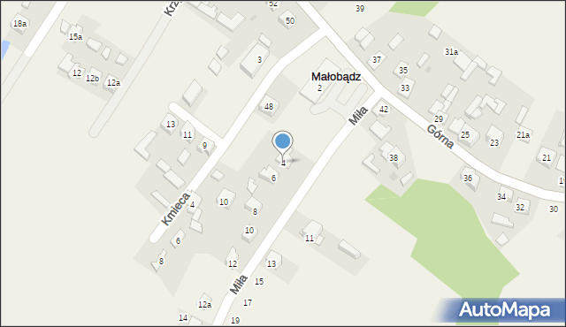 Małobądz, Miła, 4, mapa Małobądz