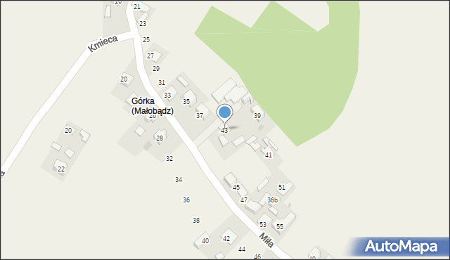Małobądz, Miła, 43, mapa Małobądz