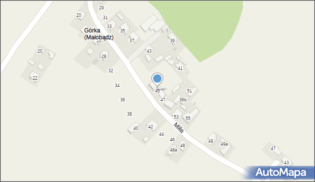 Małobądz, Miła, 45, mapa Małobądz