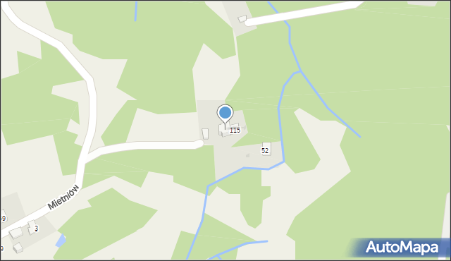 Mietniów, Mietniów, 115A, mapa Mietniów