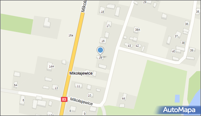 Mikołajewice, Mikołajewice, 15, mapa Mikołajewice