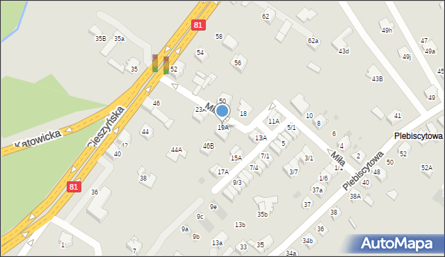 Mikołów, Miła, 19A, mapa Mikołów