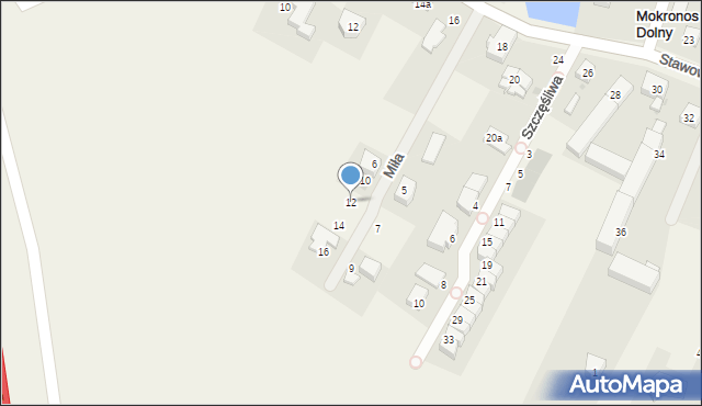 Mokronos Dolny, Miła, 12, mapa Mokronos Dolny