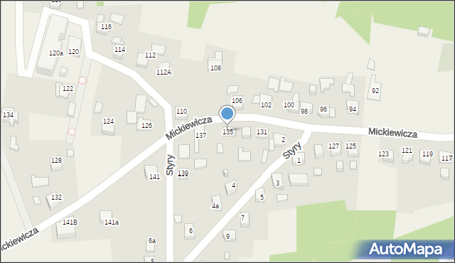 Mszana, Mickiewicza Adama, 135, mapa Mszana