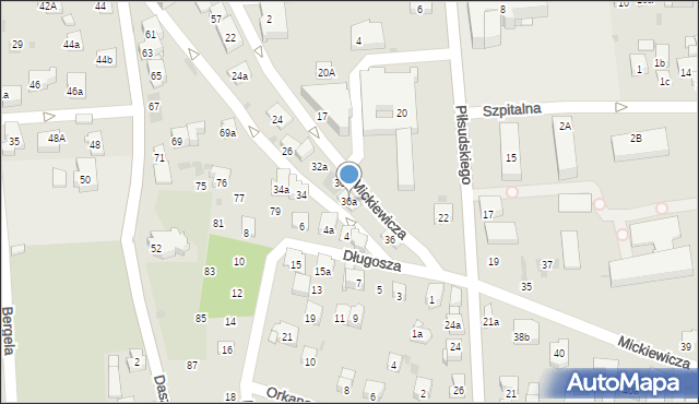 Myślenice, Mickiewicza Adama, 36a, mapa Myślenice