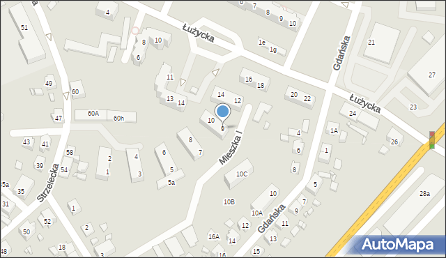 Myślibórz, Mieszka I, 9, mapa Myślibórz