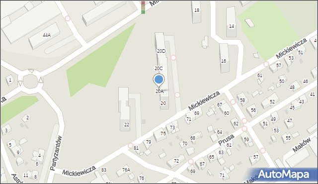 Mysłowice, Mickiewicza Adama, 20A, mapa Mysłowice