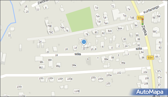 Mysłowice, Miła, 12, mapa Mysłowice