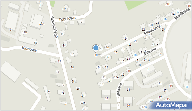 Myszków, Miedziana, 30, mapa Myszków