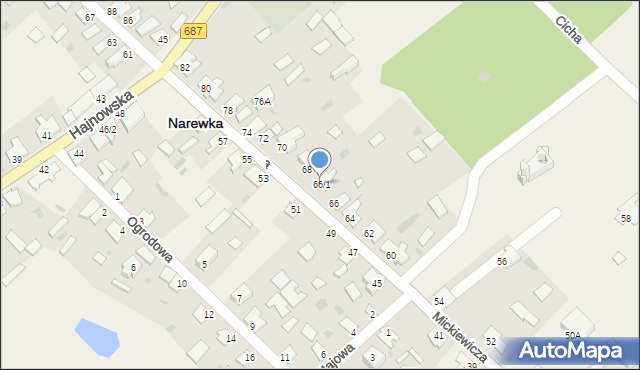 Narewka, Mickiewicza Adama, 66A, mapa Narewka