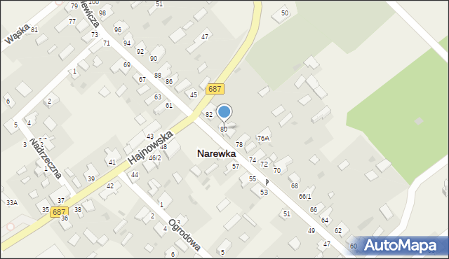 Narewka, Mickiewicza Adama, 80, mapa Narewka
