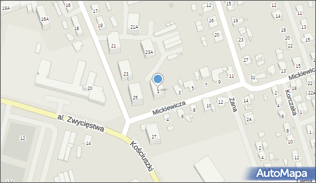 Olecko, Mickiewicza Adama, 1, mapa Olecko